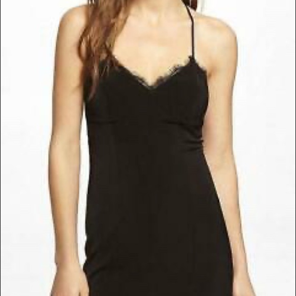 Express black lace trim spaghetti strap dress